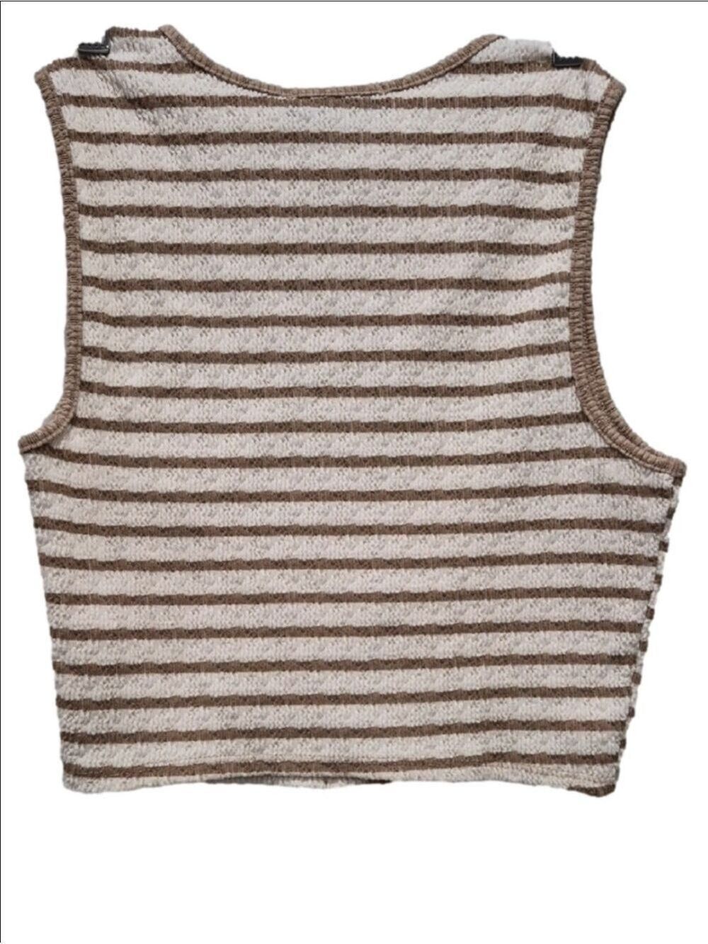 21 Saints Beige Cream Horizontal Stripe Textured Cropped Cardigan M - Picture 10 of 11